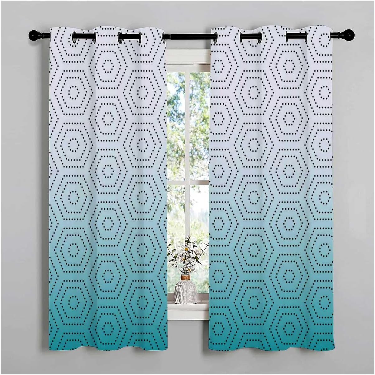 YANFENQI Cortinas para Cuarto – Divisor geométrico de color blanco degradado cian de habitaciones, cortinas para cuartos separados, 55 pulgadas de