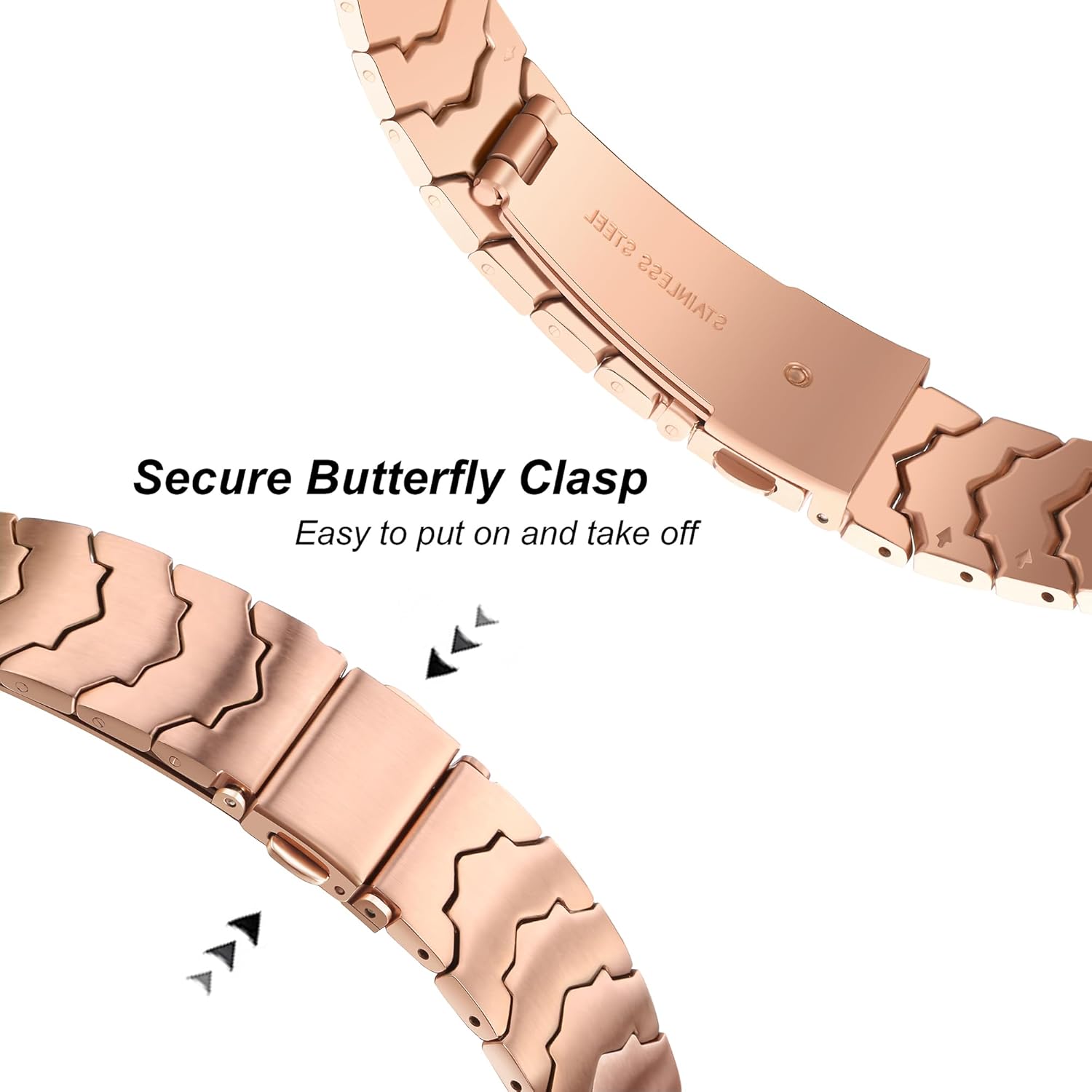 Secbolt Correa de acero inoxidable compatible con Apple Watch Band de 1.496 pulgadas, 1.575 pulgadas, 1.614 pulgadas, iWatch Series 987654321SE,