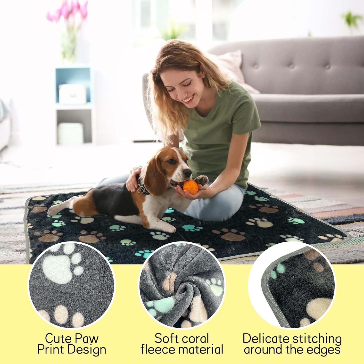 Apatal Paquete de 3 mantas para perro, suave y esponjosa de franela de vellón de alta calidad, manta para mascotas, bonita manta mullida para dormir