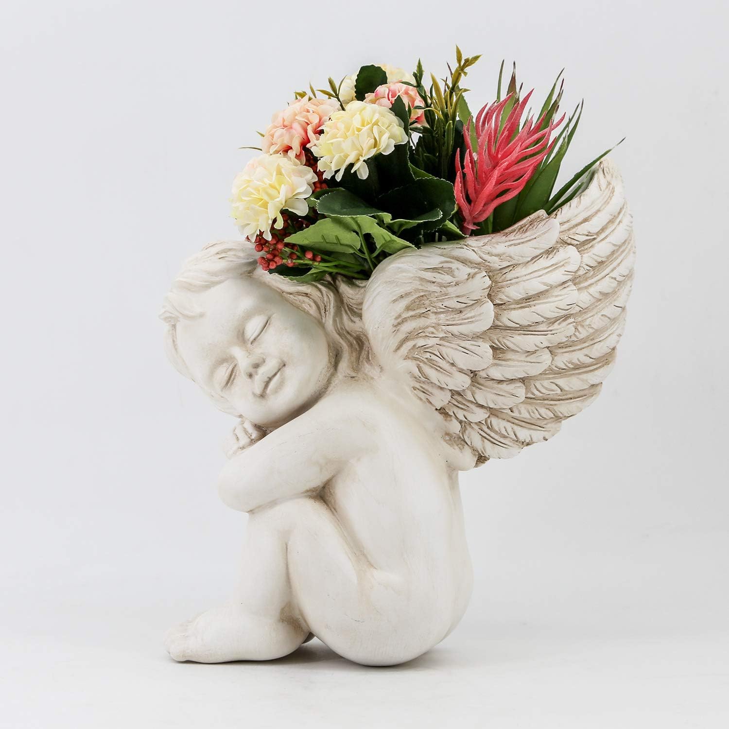 Maceta para colgar en la pared y superficie plana, con cabeza de ángel de 8 pulgadas, soporte para flores, jarrón de resina para muñeca, maceta de
