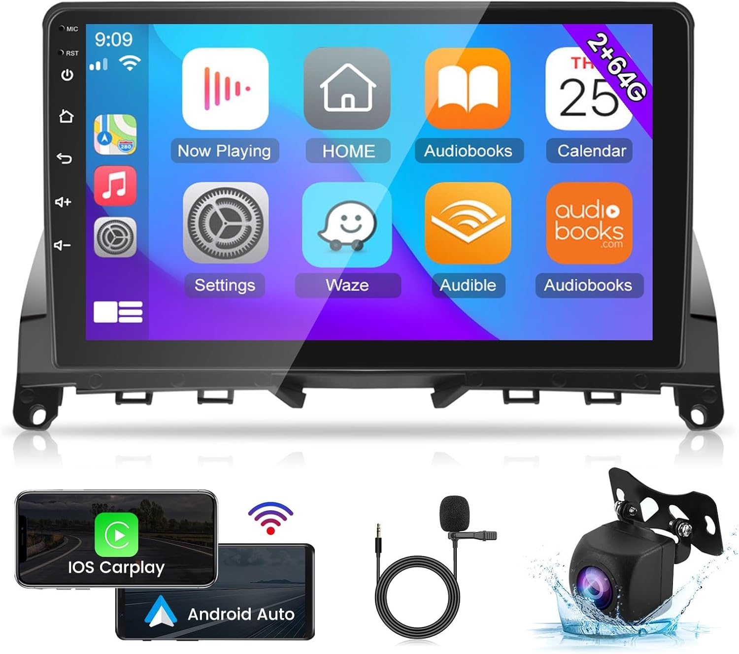 2+64G Estéreo de coche Android para Mercedes Benz Clase C W204 S204 2006-2011 – Apple Carplay inalámbrico y Android Auto – Pantalla táctil Benz