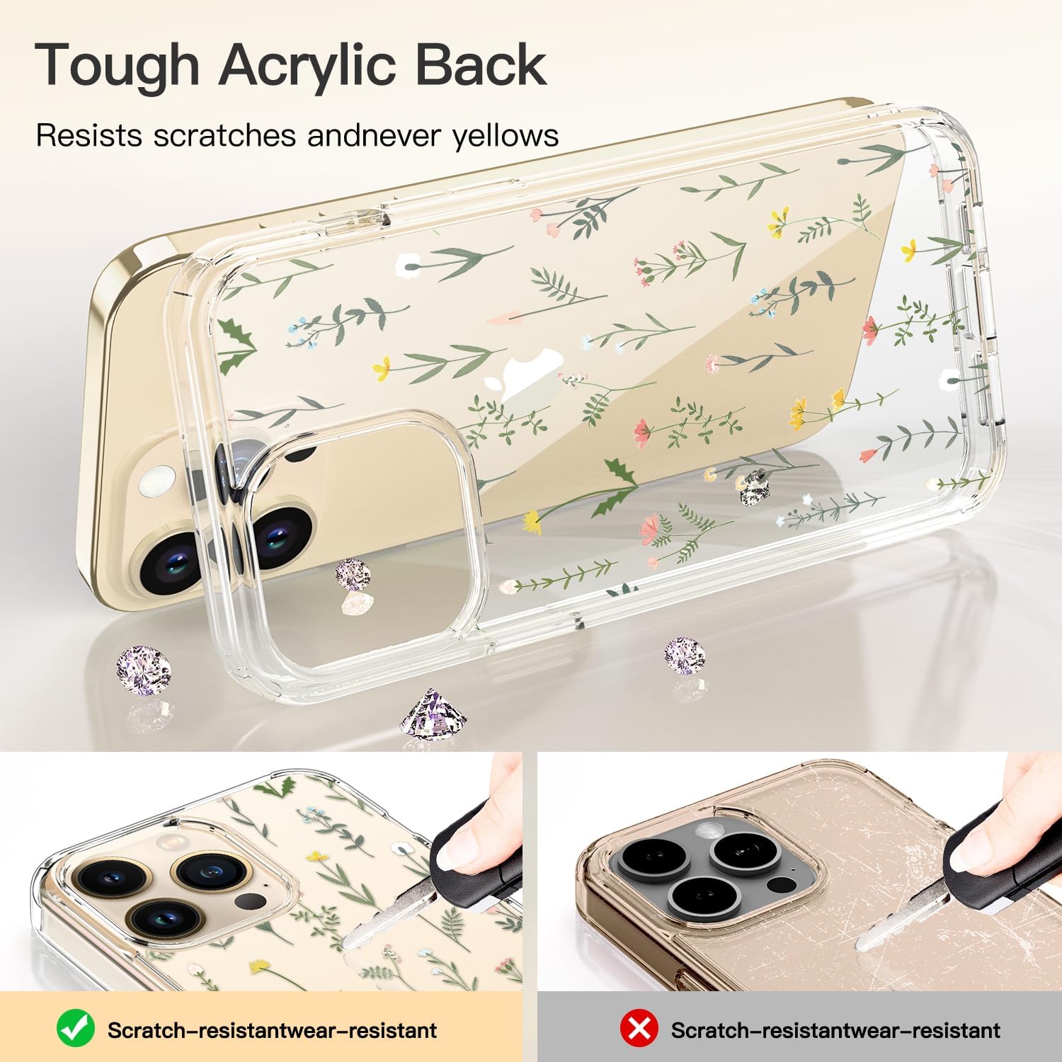 ICEDIO Funda para iPhone 15 Pro con protector de pantalla, transparente y con patrones modernos de moda, diseñada para niñas y mujeres, funda