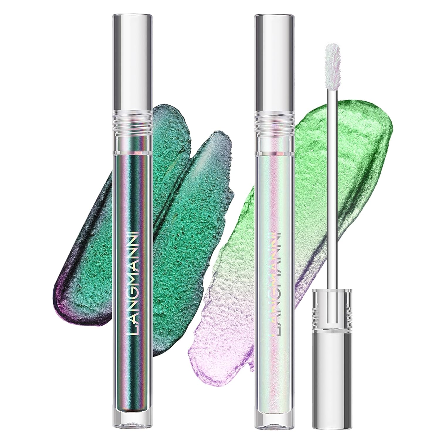Jolilab Sombra de ojos de camaleón líquida metálica, aspecto de ojos multidimensional, maquillaje holográfico de larga duración con purpurina