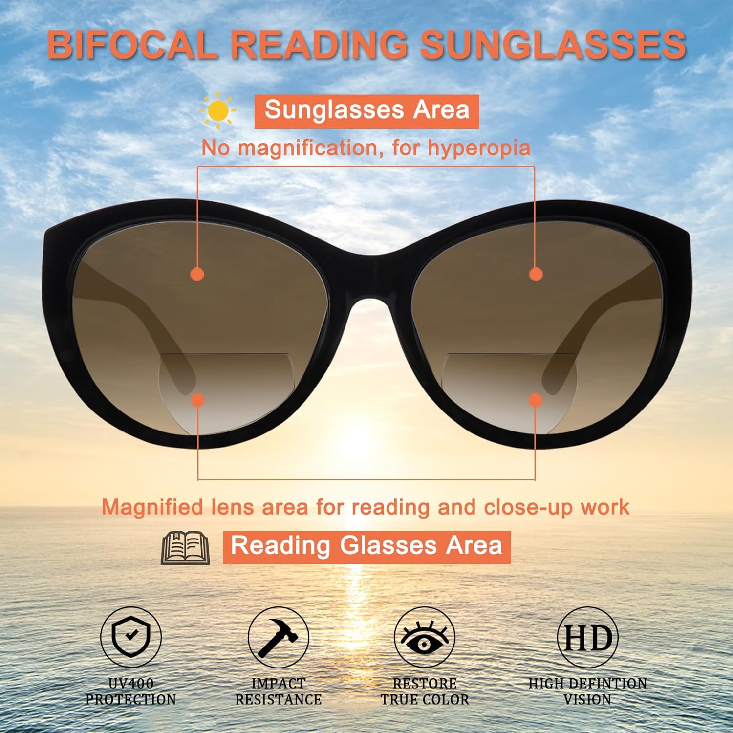 BONCAMOR Paquete de 4 lentes de sol bifocales de lectura para mujeres y hombres, protección UV400, lentes de sol para exteriores