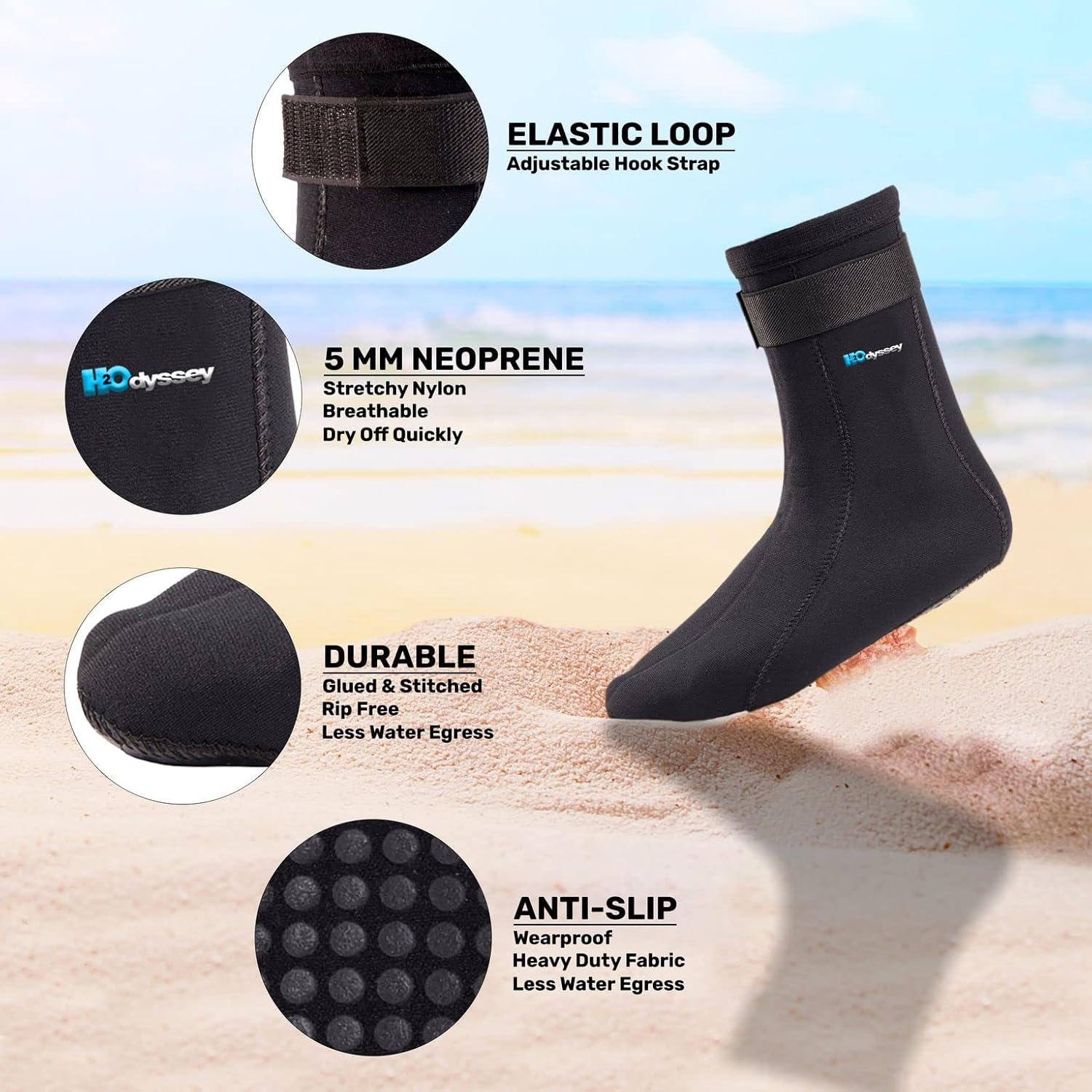 H2ODYSSEY Calcetines de buceo de neopreno de 0.197in – Calcetines de agua con tobillo alto para una protección extendida