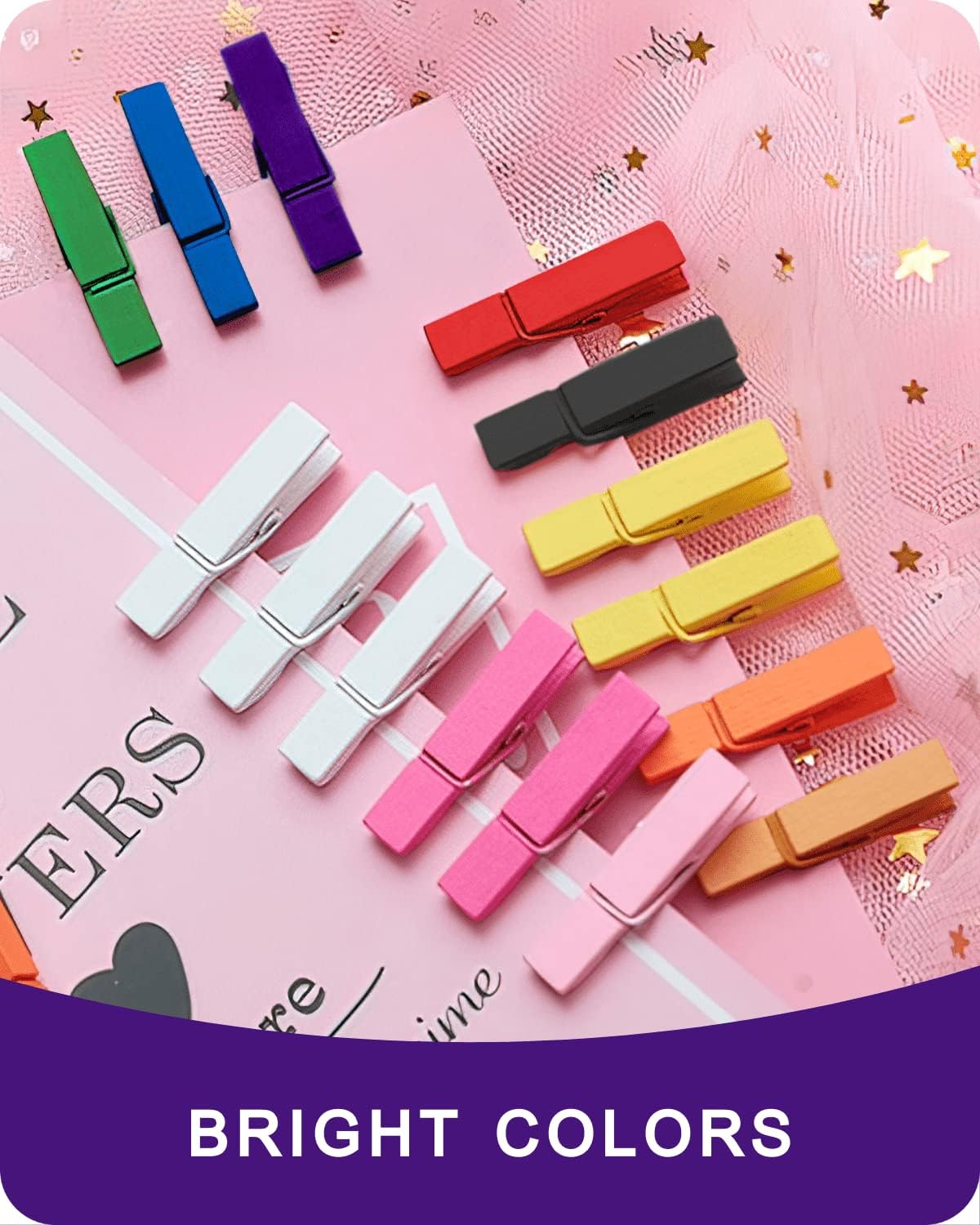 Mini alfileres para fotos, pinzas de color morado, paquete de 100 clips de madera arcoíris coloridos con cuerda de 32 pies para manualidades, baby