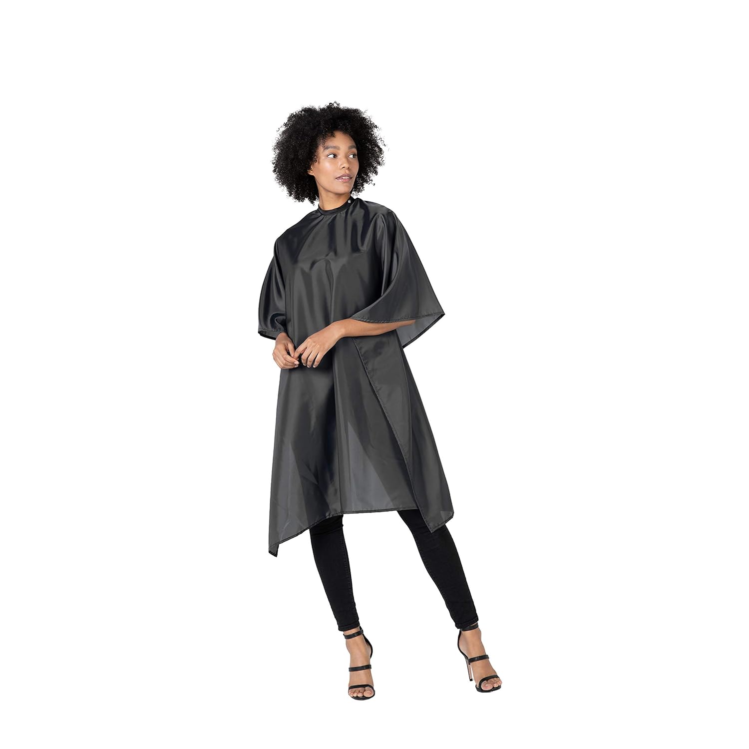 Betty Dain Whisper Styling Cape, tela ligera, nailon resistente al agua, cierre a presión, fácil cuidado, sin arrugas, negro, 45 pulgadas de ancho x