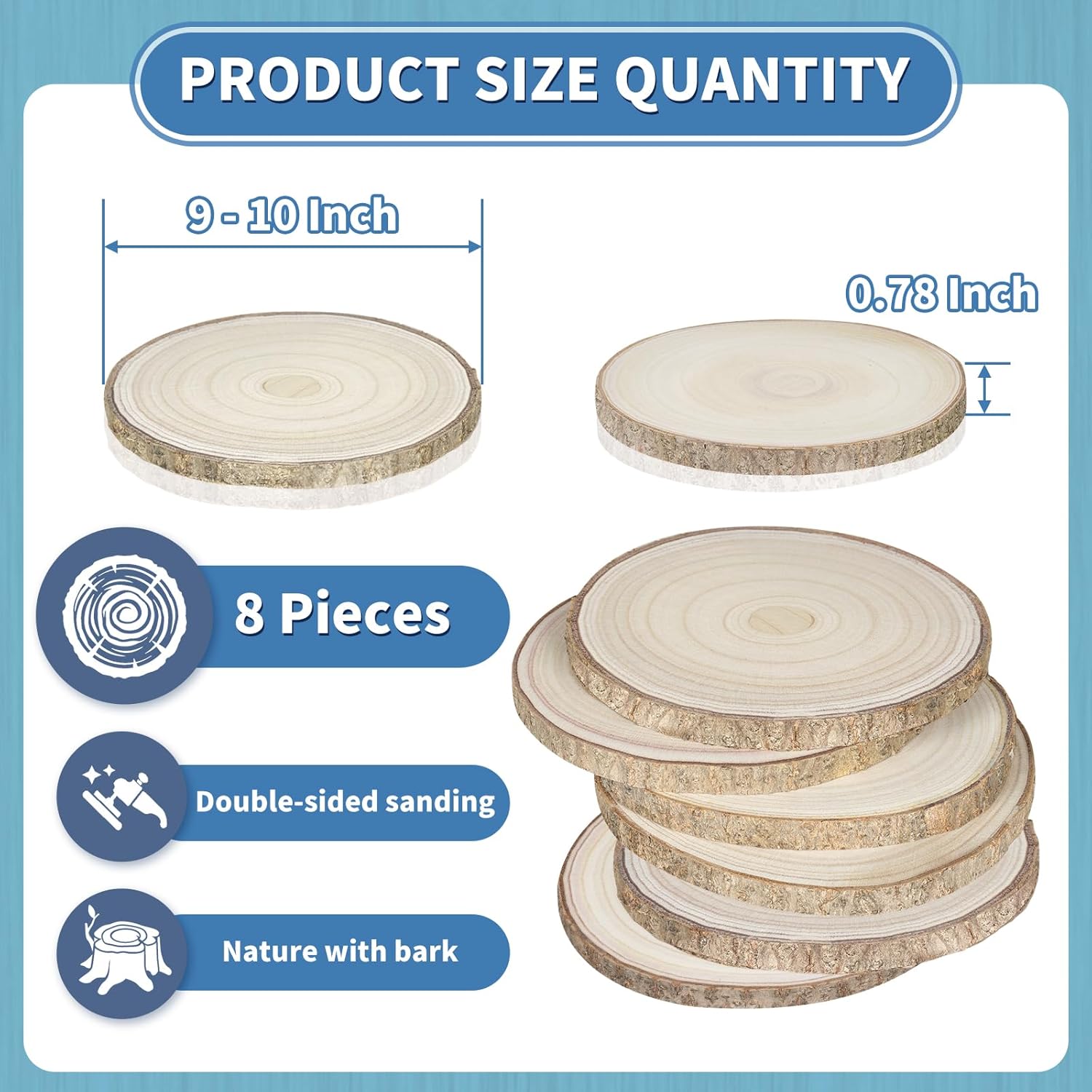 Rebanadas de madera natural sin terminar para centros de mesa, 8 piezas de 9 a 10 pulgadas, centros de mesa de madera para mesas, rondas de madera