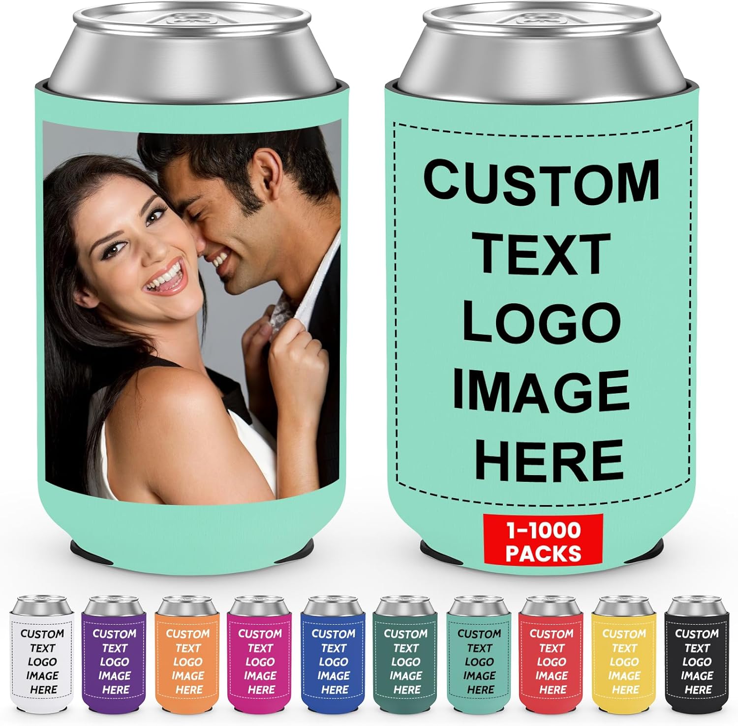 Fundas enfriadoras de latas personalizadas a granel, plegable a granel, soporte para botellas de bebidas con logotipo, texto de imagen, para bodas,