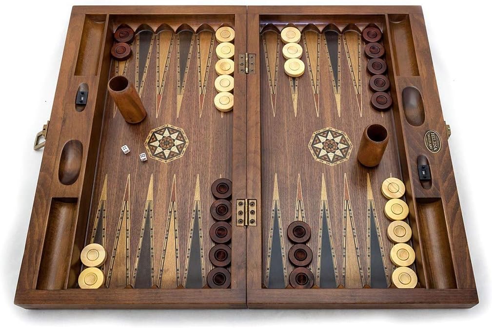 Backgammon – Juego de mosaico con diseño de mosaico, mesa de nogal plegable, juego de mesa clásico, tamaño 20,5 pulgadas