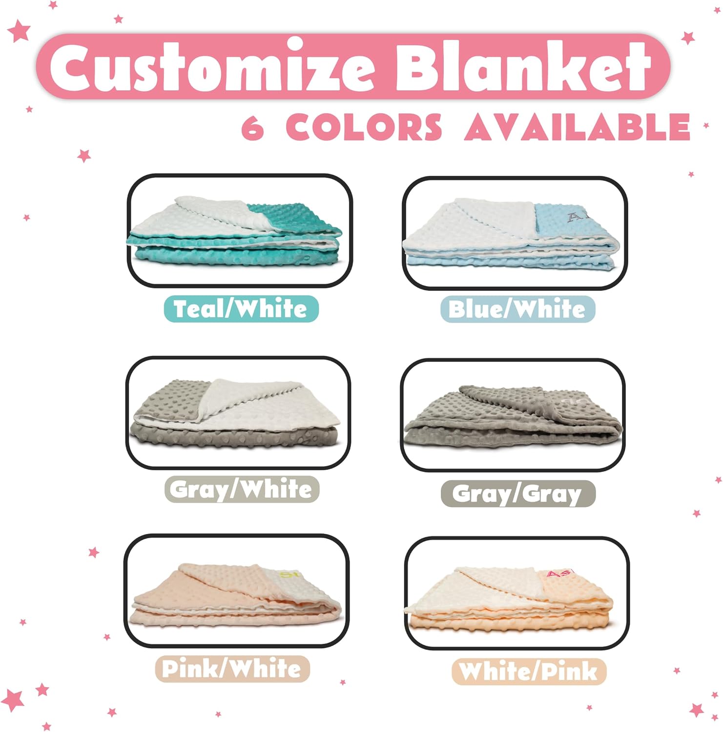 Manta de bebé personalizada, mantas de bebé blancas y rosas unisex, mantas de bebé personalizadas para niños y niñas, manta de bebé personalizada
