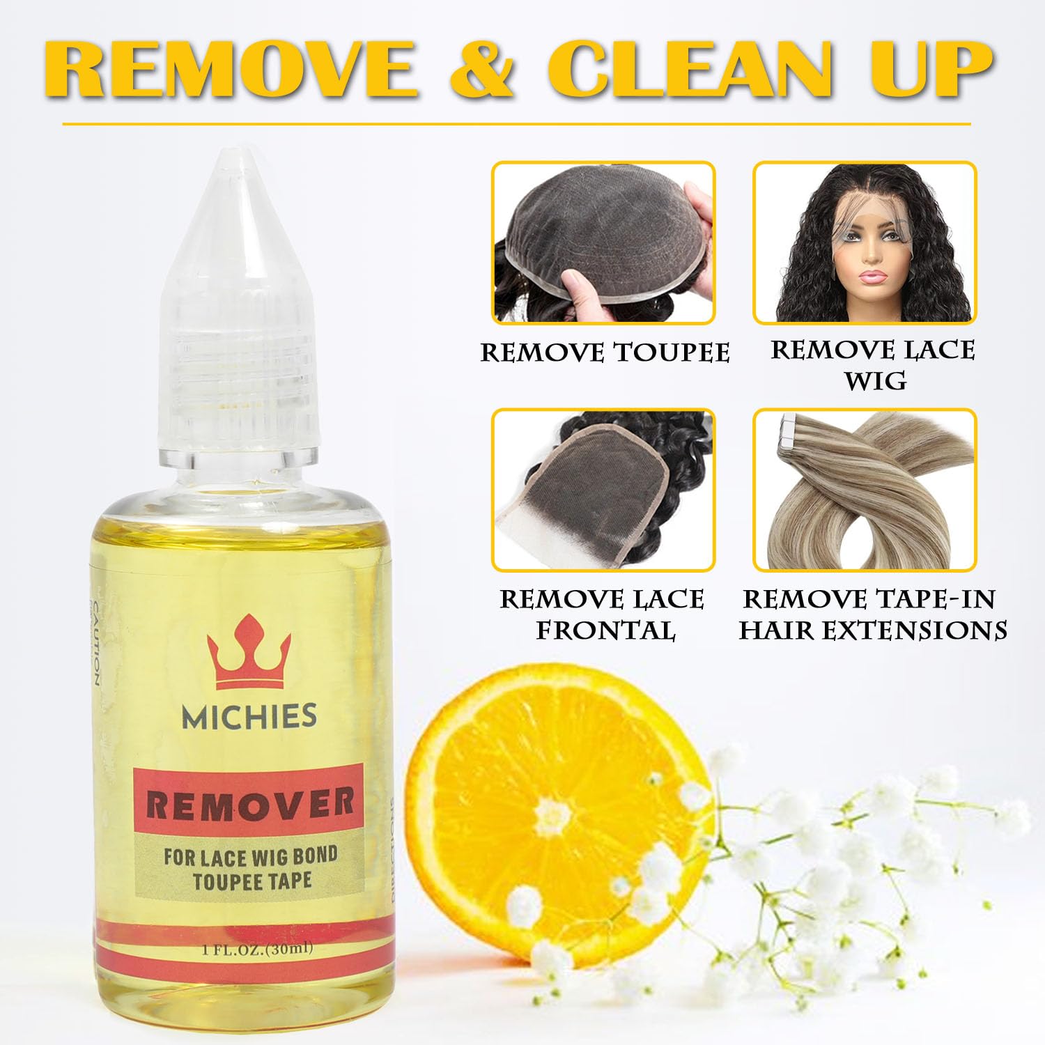MICHIES Removedor de pegamento para peluca, removedor de extensiones adhesivas de 1 onza1.0 fl oz, removedor de pegamento de encaje de acción