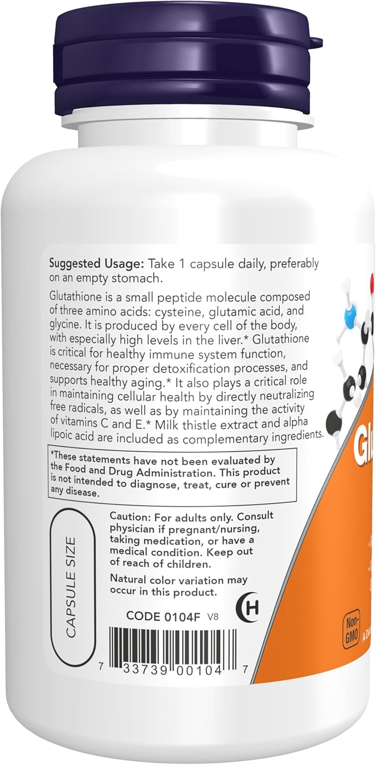 NOW Suplementos, Glutatión 500 mg, con extracto de cardo mariano y ácido alfa lipoico, neutralizador de radicales libres*, 60 cápsulas y suplementos