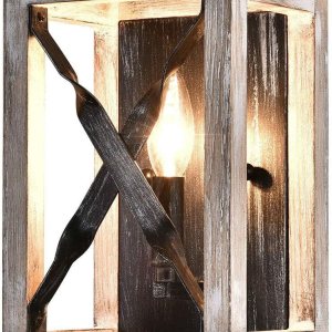 Apliques de pared de linterna, lámparas de pared rectangulares industriales retro con placa de hierro y tablero de madera, lámpara de pared para Apliques de pared de linterna, lámparas de pared rectangulares industriales retro con placa de hierro y tablero de madera, lámpara de pared para