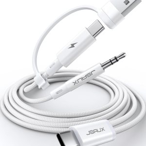 JSAUX Cable de carga y auriculares USB C a 0.138 in, conector USB C a audio auxiliar 2 en 1 con PD de 60 W de carga rápida compatible con iPhone 15 JSAUX Cable de carga y auriculares USB C a 0.138 in, conector USB C a audio auxiliar 2 en 1 con PD de 60 W de carga rápida compatible con iPhone 15