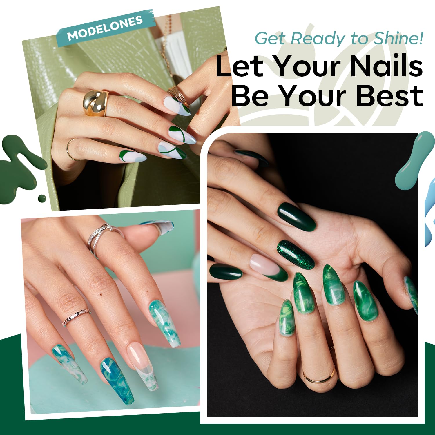 modelones Juego de esmaltes de uñas de gel, 6 colores, gris brumoso, verde oscuro, kit de esmalte de gel con purpurina, verde salvia, azul bebé,