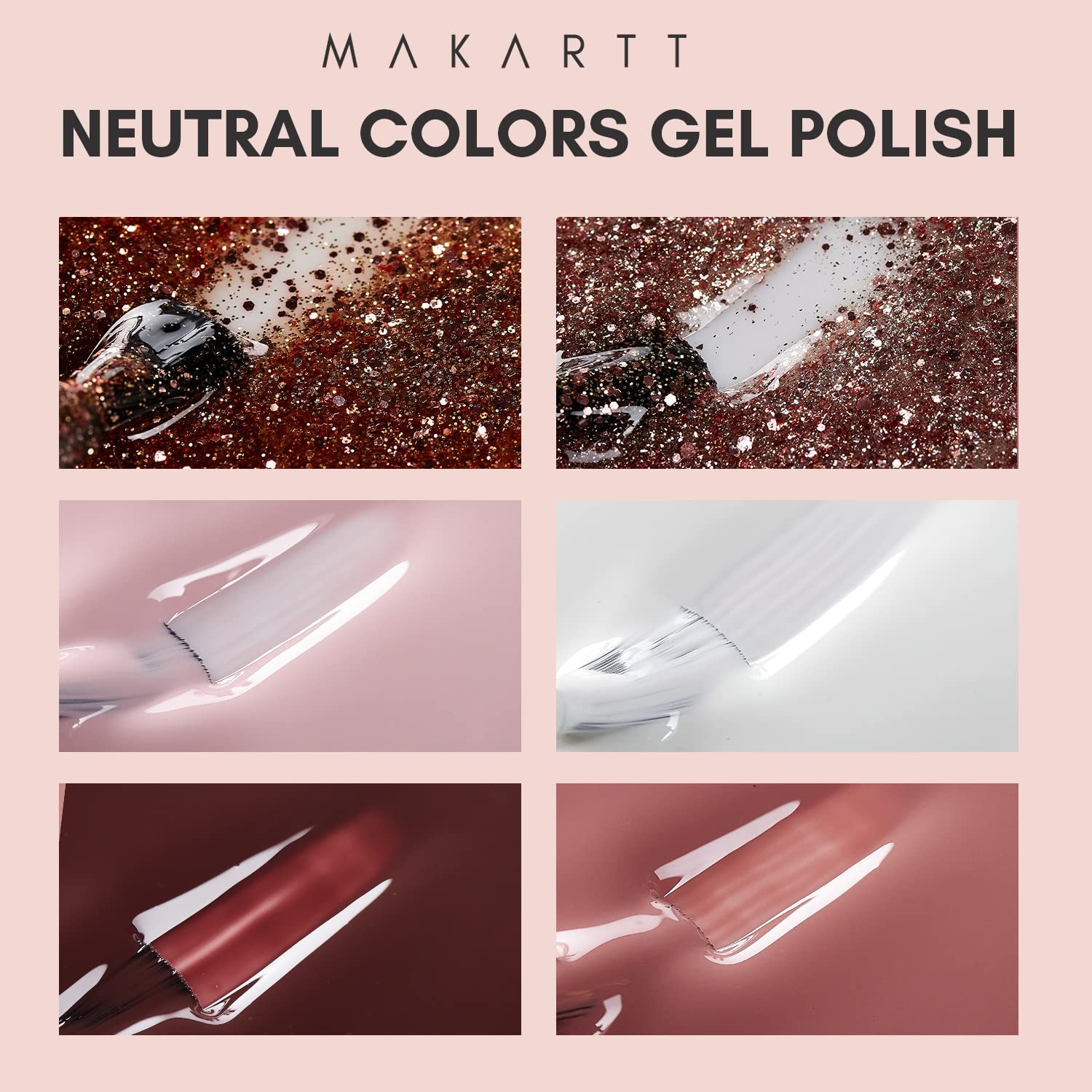 Makartt Kit de esmalte de uñas de gel, 6 colores, blanco, nude, rosa, juego de regalo de belleza, esmalte de uñas de color primavera, esmalte de