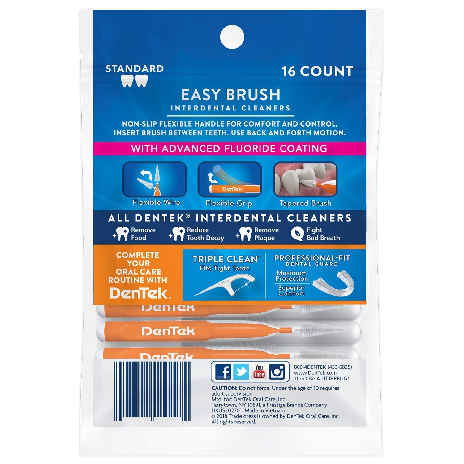 DenTek Easy Brush – Limpiadores interdentales, menta, 16 unidades (paquete de 2)