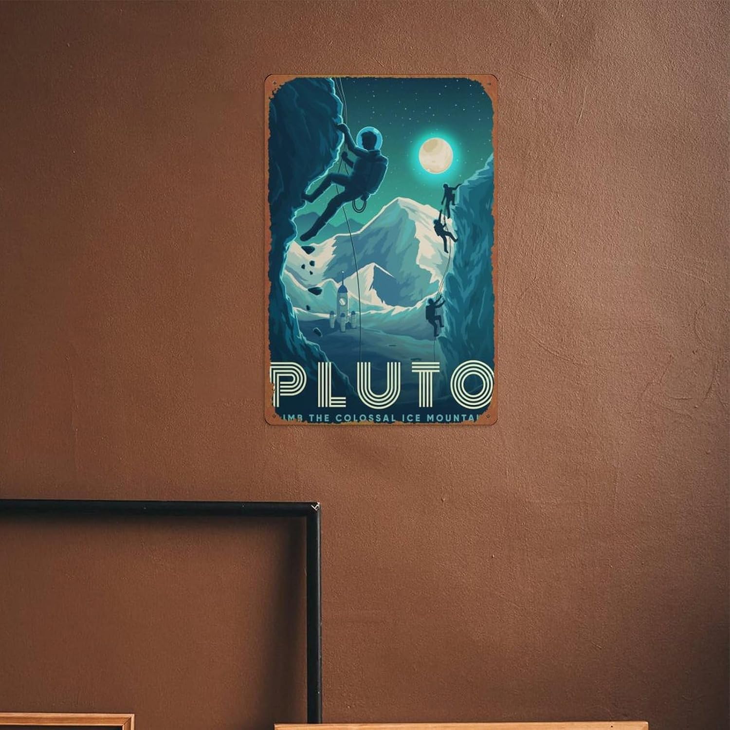 Póster de metal Climb Plutón para decoración de pared, decoración de arte retro, placa de metal de 8 x 12 pulgadas