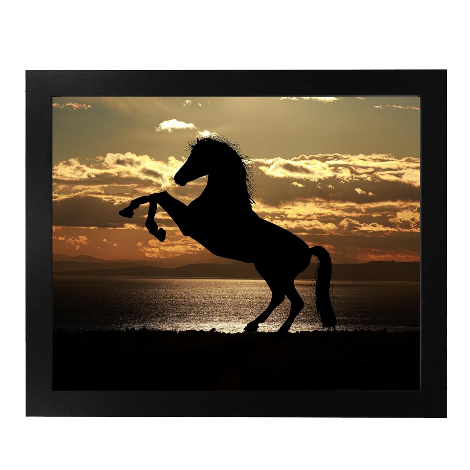 Majestic Horse at Sunset – Animal Wall Decor, Stallion Rearing Up On The Beach Wall Art Dusk Photo Print is Ideal for Home & Office Decor. Great