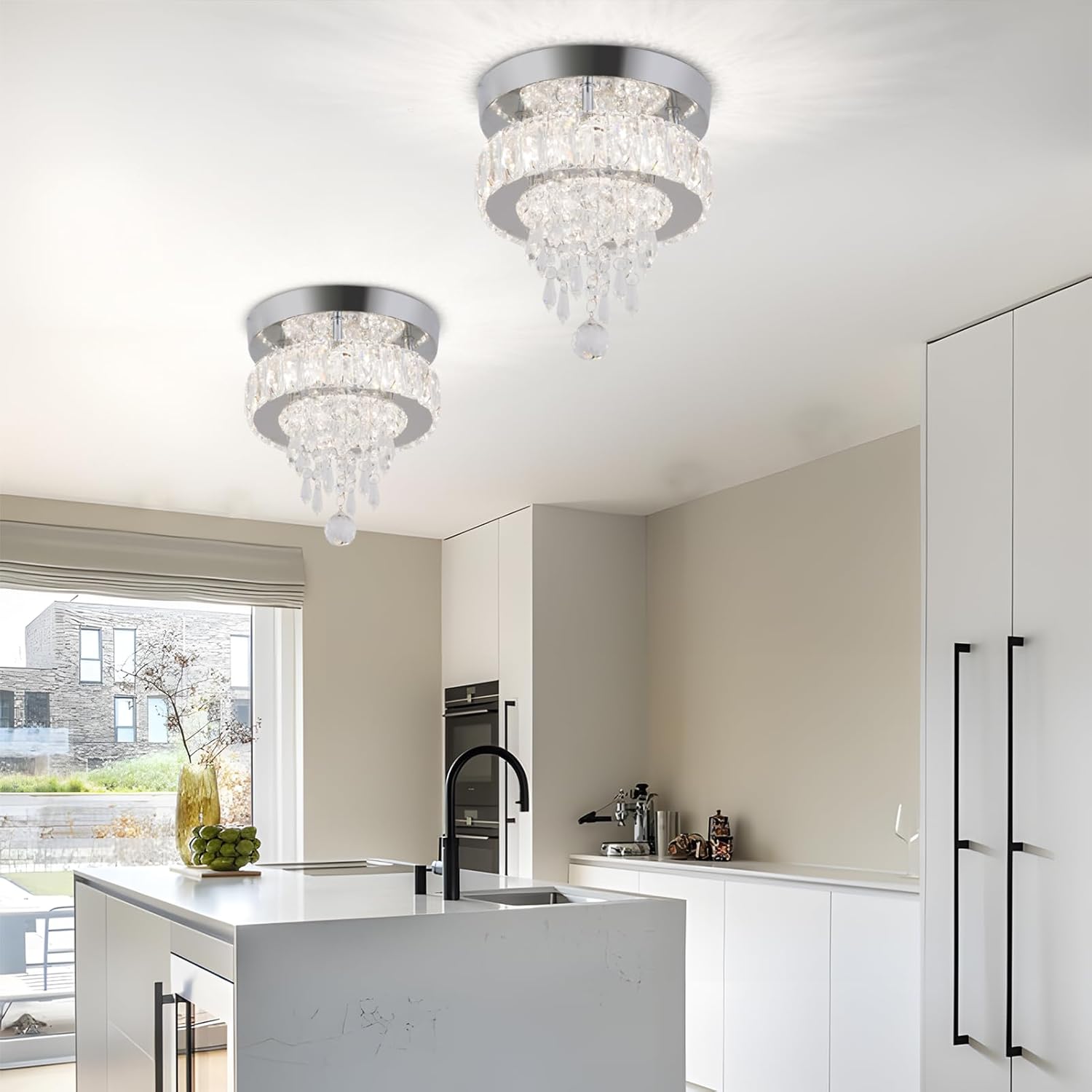 Finktonglan Candelabros pequeños, moderno diseño de gota de lluvia, luz de techo de cristal, mini candelabros de 9 pulgadas x 8 pulgadas para