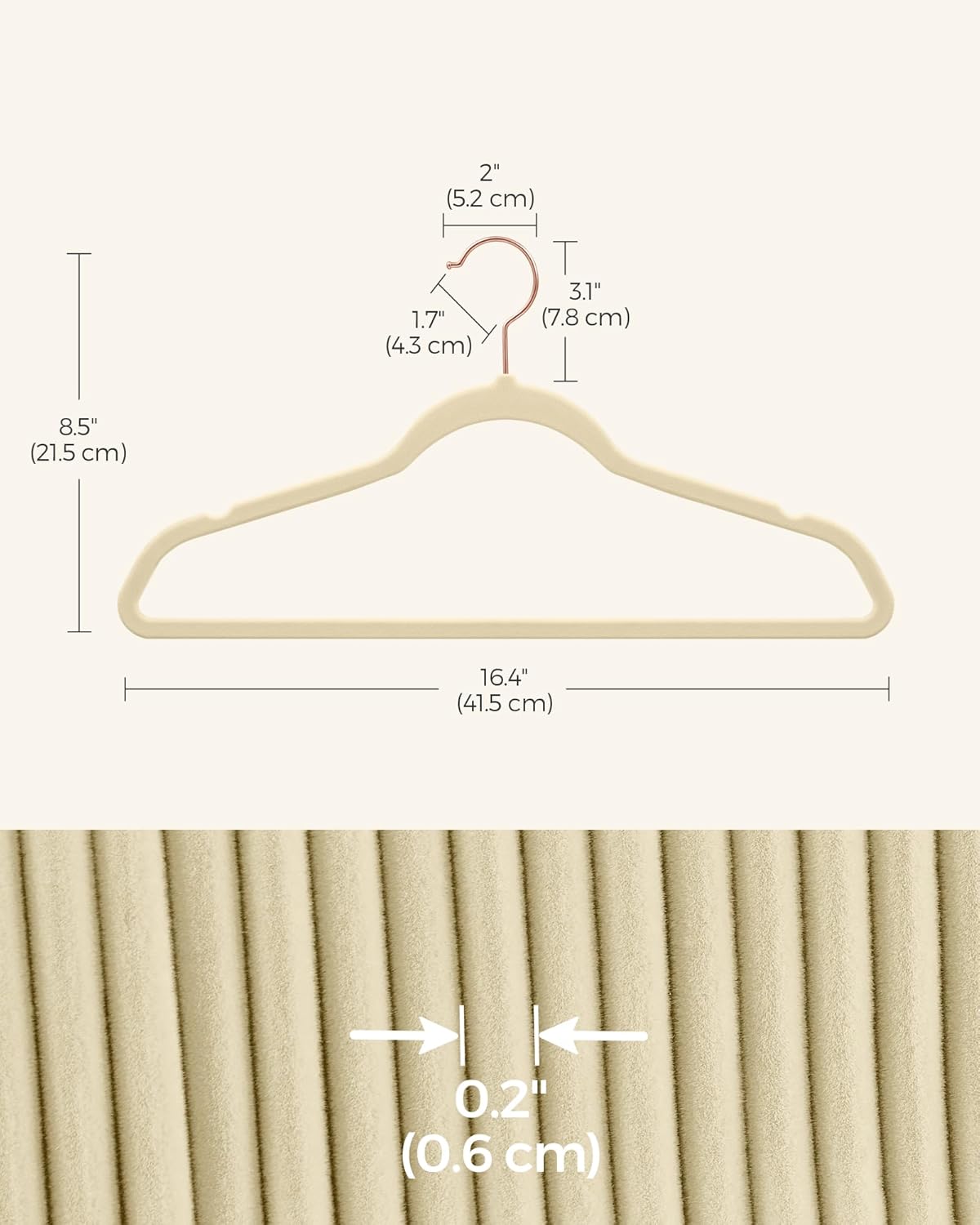 SONGMICS Paquete de 50 perchas de terciopelo antideslizantes con ganchos giratorios de color oro rosa, perchas delgadas que ahorran espacio, perchas