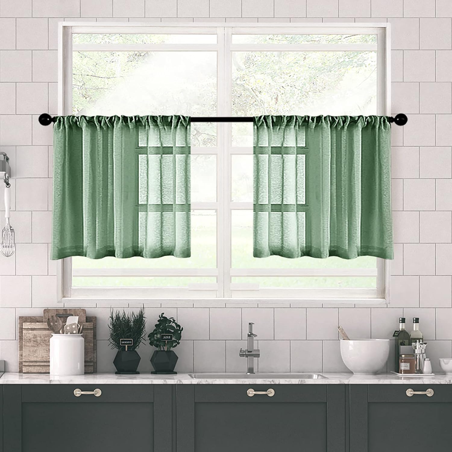 MRTREES – Cortinas de gasa pequeñas y translúcidas con filtrado de luz y bolsillo para cortinero, 2 paneles para media ventana
