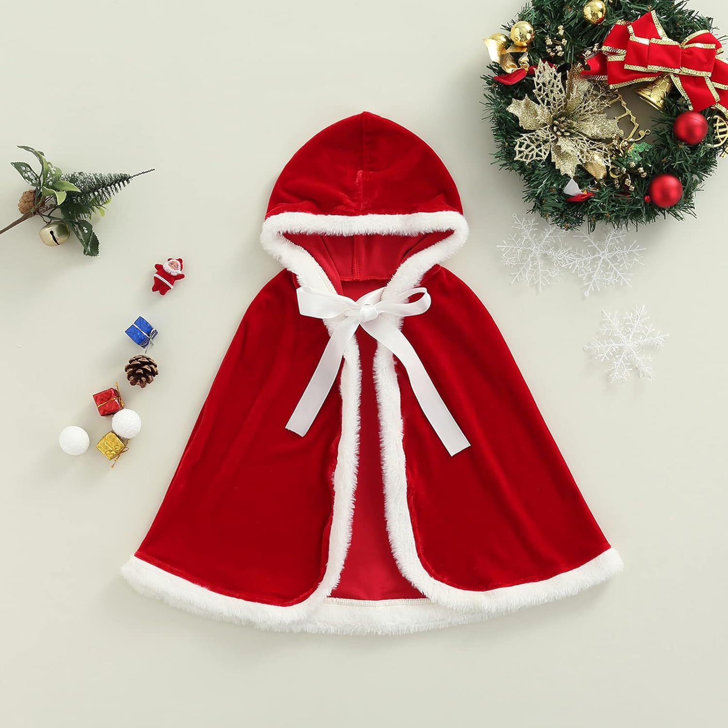 Yccutest Disfraz de capa de Navidad para bebé y niña, capa de terciopelo con capucha, disfraz de Papá Noel, disfraz de Navidad para niña pequeña