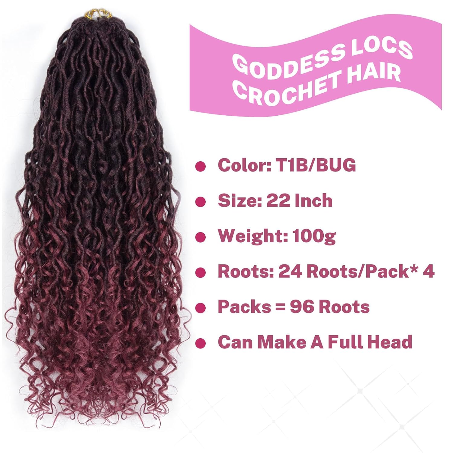 Goddess Locs – Cabello de ganchillo para mujer, rastas río preloopd de 22 pulgadas con extremos rizados, cabello sintético negro, extensiones de
