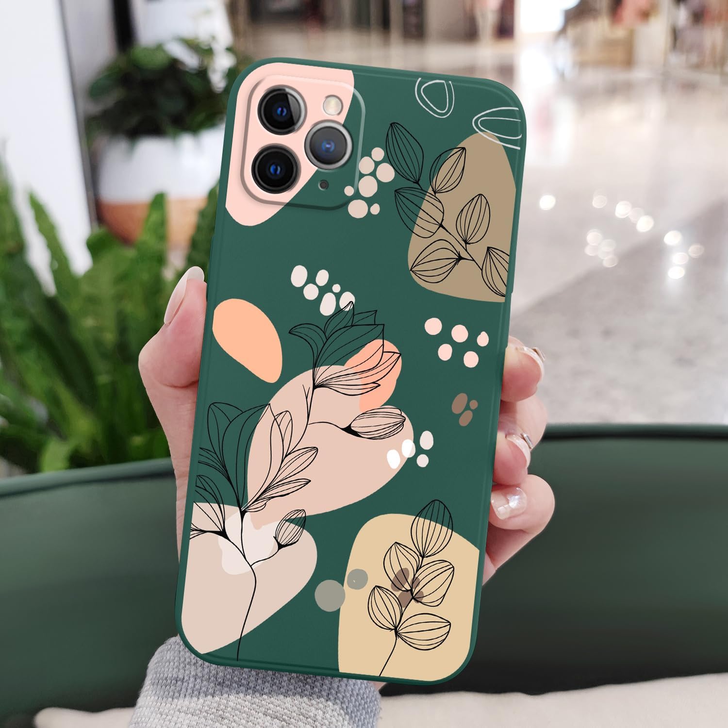 Funda para iPhone 11 Pro Max, para iPhone 11 Pro Max, funda lateral creativa Morandi Line diseño de flores, delgada, suave, a prueba de golpes,