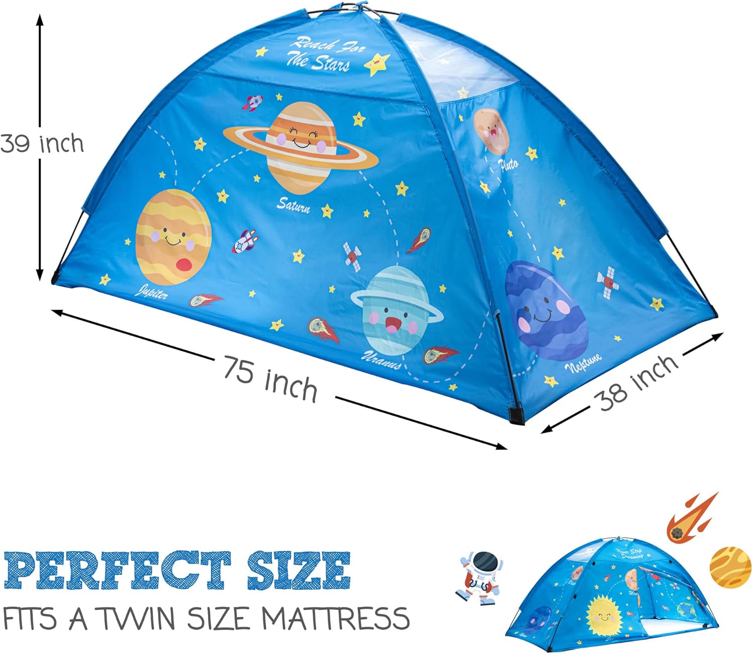 Tienda de campaña para niños, tienda de campaña de cama de tamaño individual para niñas, tienda de campaña de cama individual con sistema solar para