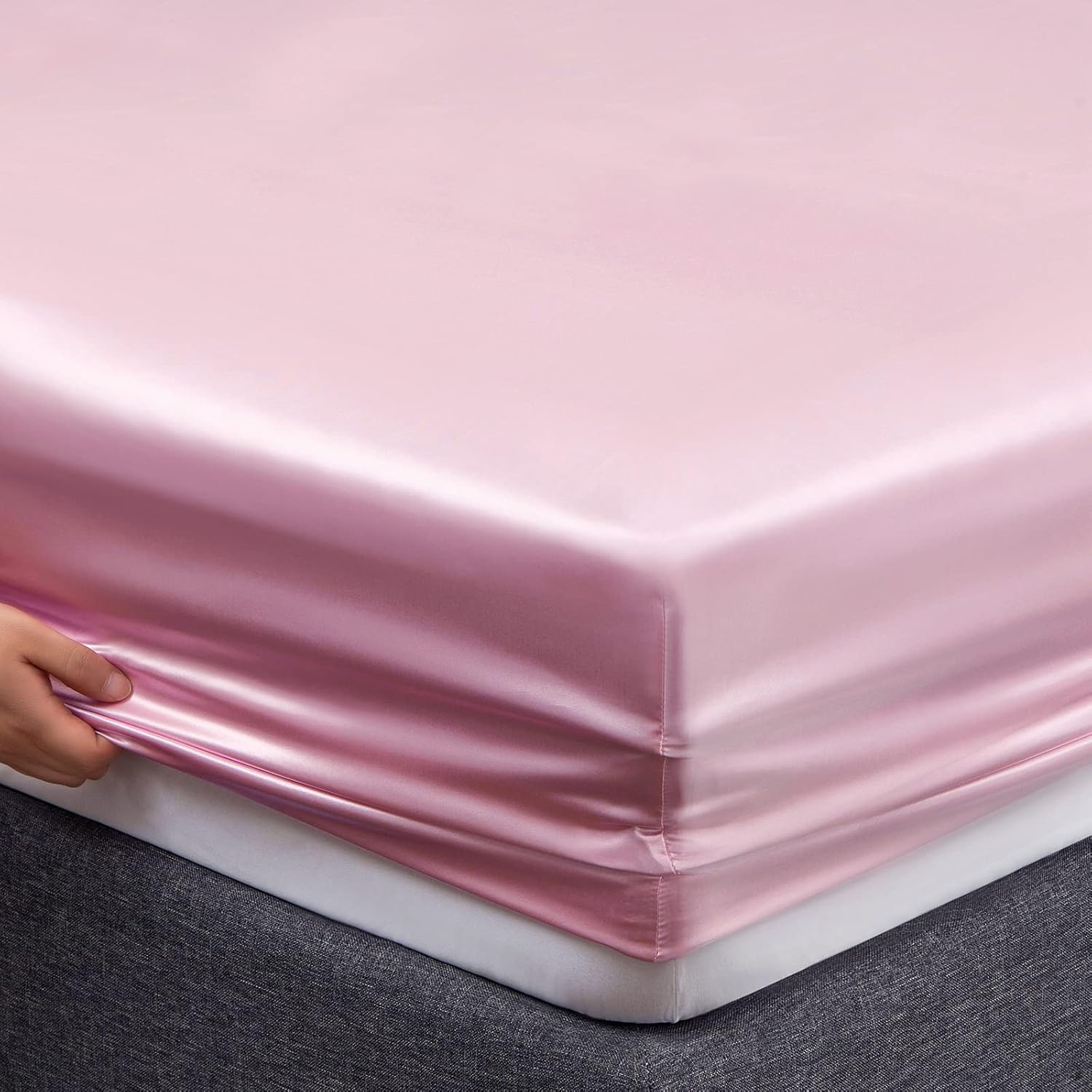 Vonty Juego de sábanas de satén suaves y sedosas para cama individual XL, 1 sábana bajera de bolsillo profundo + 1 sábana encimera + 1 funda de
