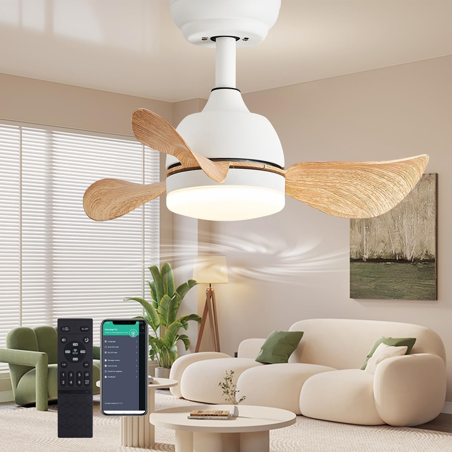 YOLIZUOT Ventiladores de techo regulables de 22 pulgadas con luces, ventilador de techo para exteriores con control remoto, motor de CC silencioso,