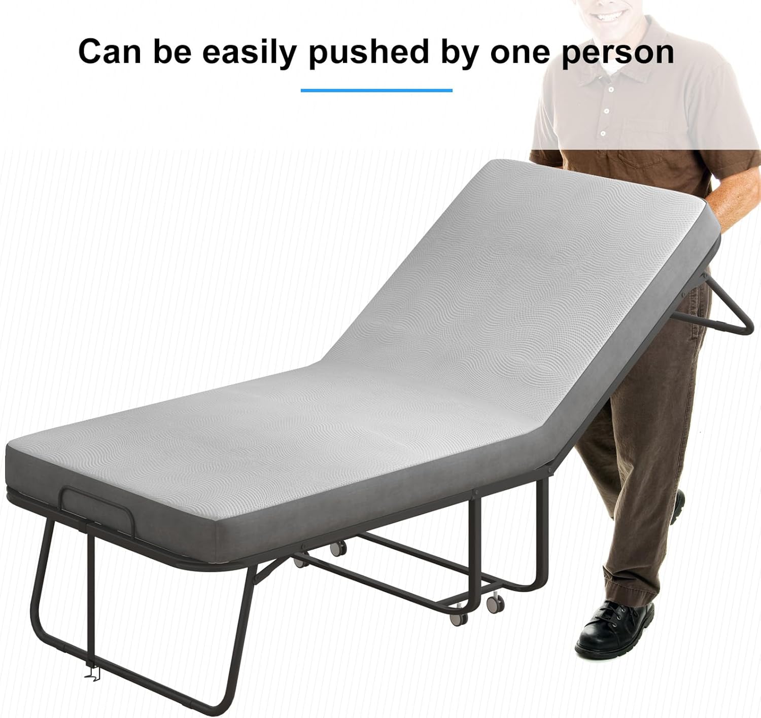 Cama plegable con colchón de 4 pulgadas incluido, cama temporal para invitados y familias, cama plegable que ahorra espacio con rodillos con