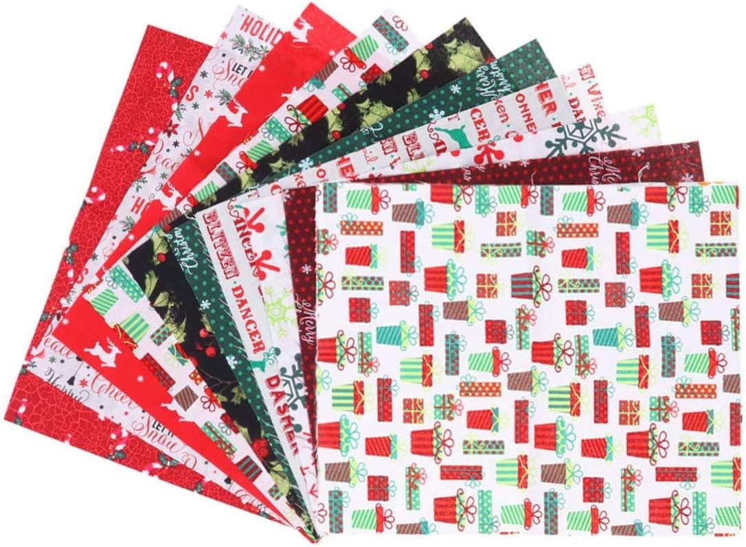 Supvox 10 piezas de tela de algodón de Navidad para acolchar, retazos de tela precortados para manualidades de costura de Navidad (7.8 x 9.8