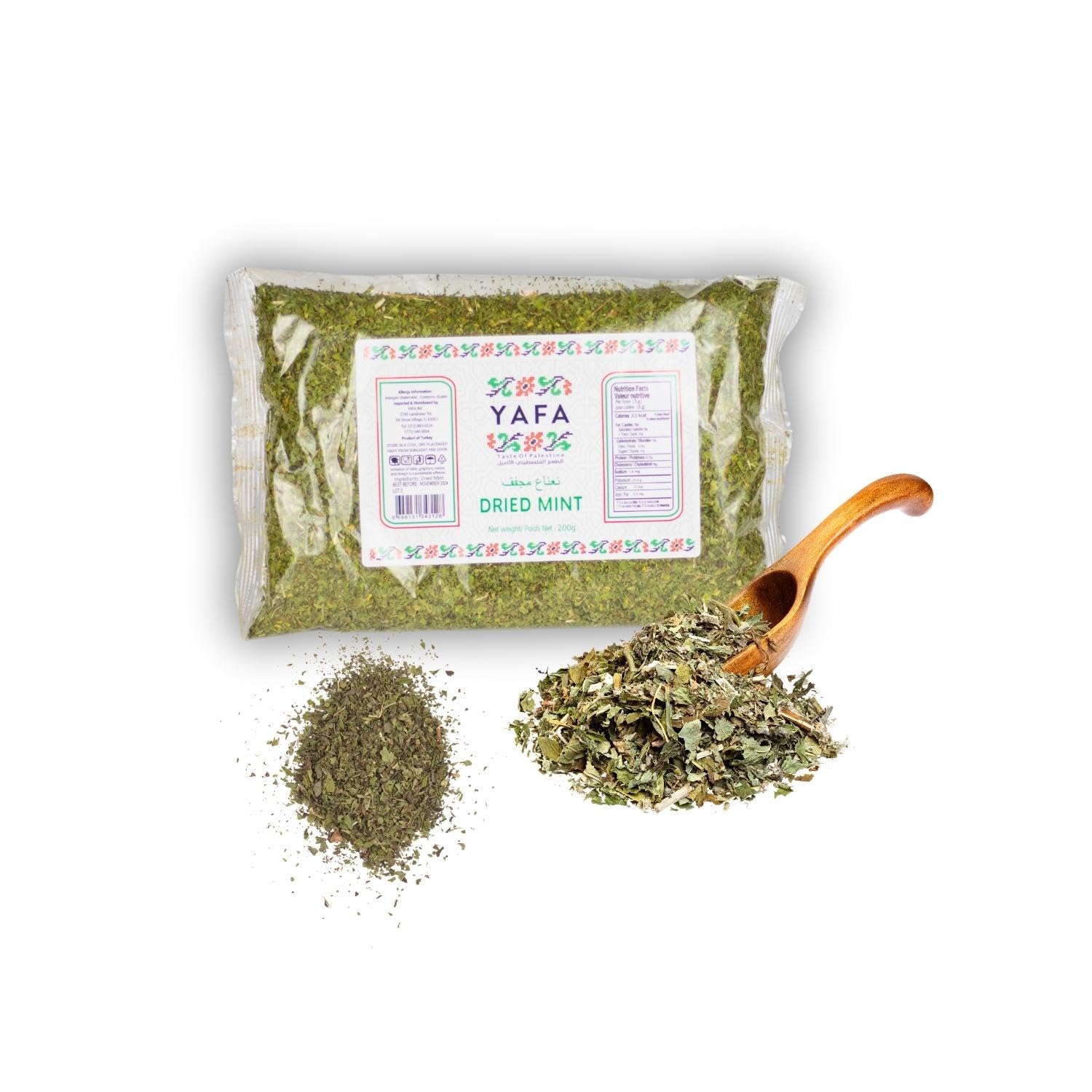 YAFA Menta seca para cocinar – Hierbas secas – Hojas de menta seca – Hierbas orgánicas de hierbabuena hoja suelta – Sabor de Palestina – Hoja suelta