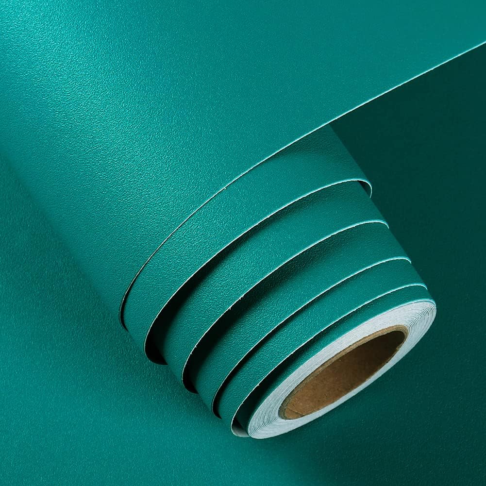 FunStick Papel tapiz de 24 x 200 pulgadas, color verde azulado mate, papel de contacto autoadhesivo de color verde azulado, papel de pared de vinilo