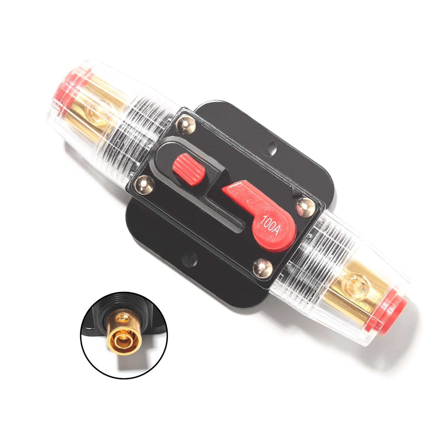 Disyuntor de audio de automóvil en línea de 100 A, 2 unidades, 12-24 V CC con reinicio manual, para audio de automóvil, interruptor estéreo de
