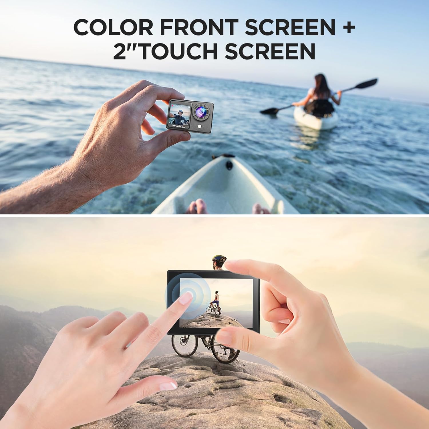 Cámara de acción de doble pantalla 4K30FPS, cámara de video con pantalla táctil HD de 20 MP, cámaras impermeables de 131 pies, control remoto de