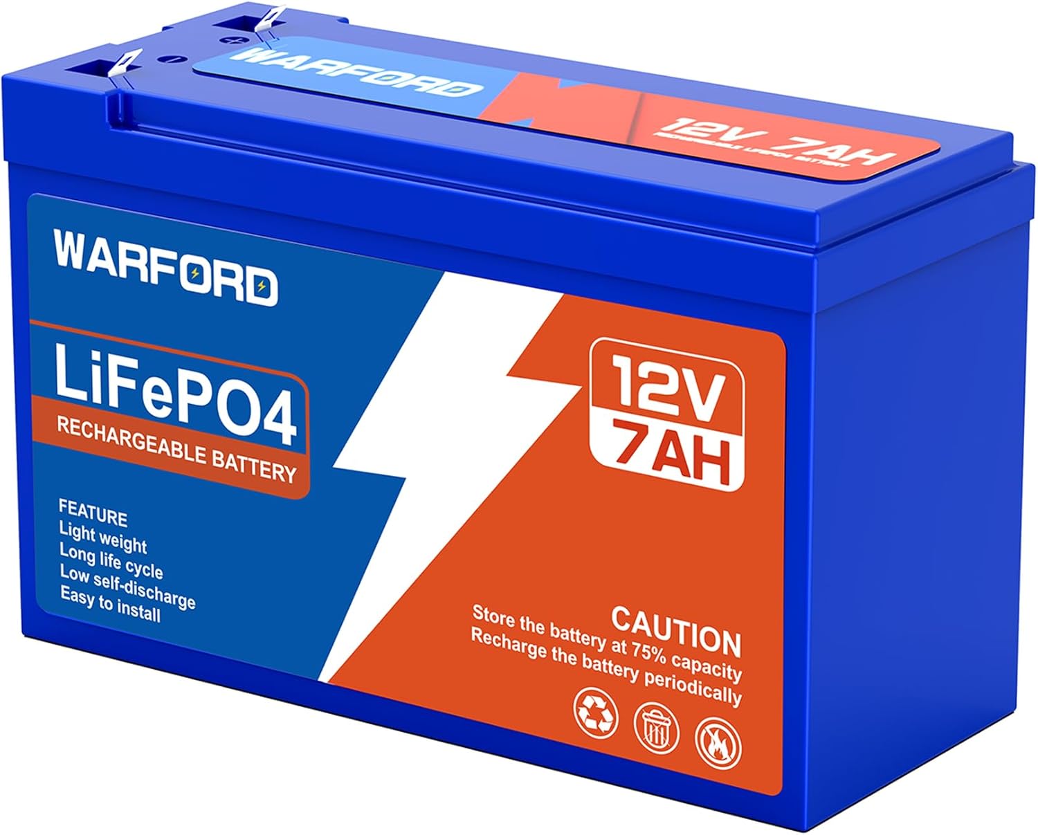 Warford Batería de litio de 12 V y 7 Ah, batería de fosfato de hierro de litio de ciclo profundo de más de 2000, batería recargable LiFePO4 BMS