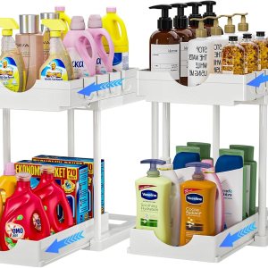 ARSTPEOE Paquete de 2 organizadores y almacenamiento deslizantes dobles para debajo del fregadero, almacenamiento y organización de baño de dos ARSTPEOE Paquete de 2 organizadores y almacenamiento deslizantes dobles para debajo del fregadero, almacenamiento y organización de baño de dos