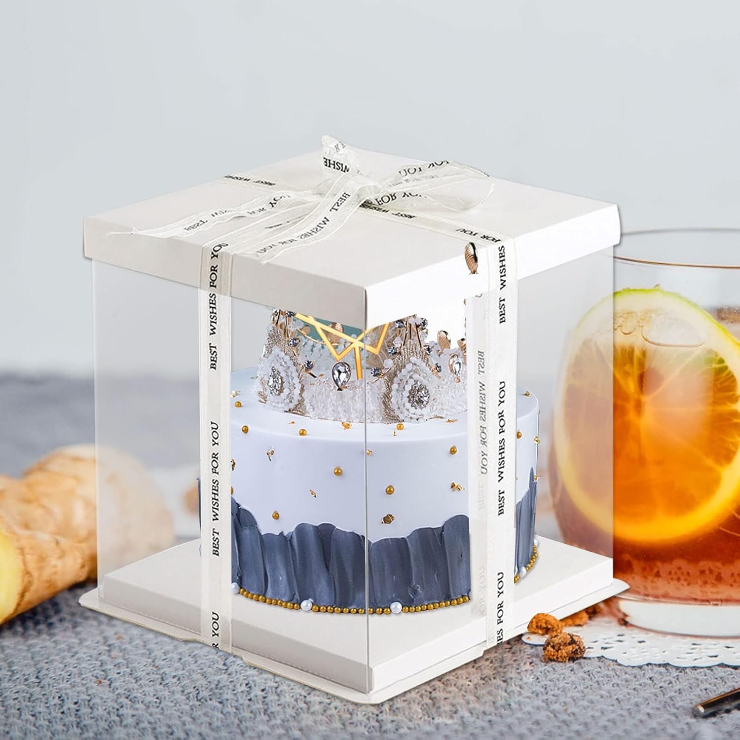 10 cajas transparentes para tartas de 7 x 7 x 8 pulgadas, caja alta para pasteles con tapa y cinta de 148 pies, cajas altas para tartas de nivel