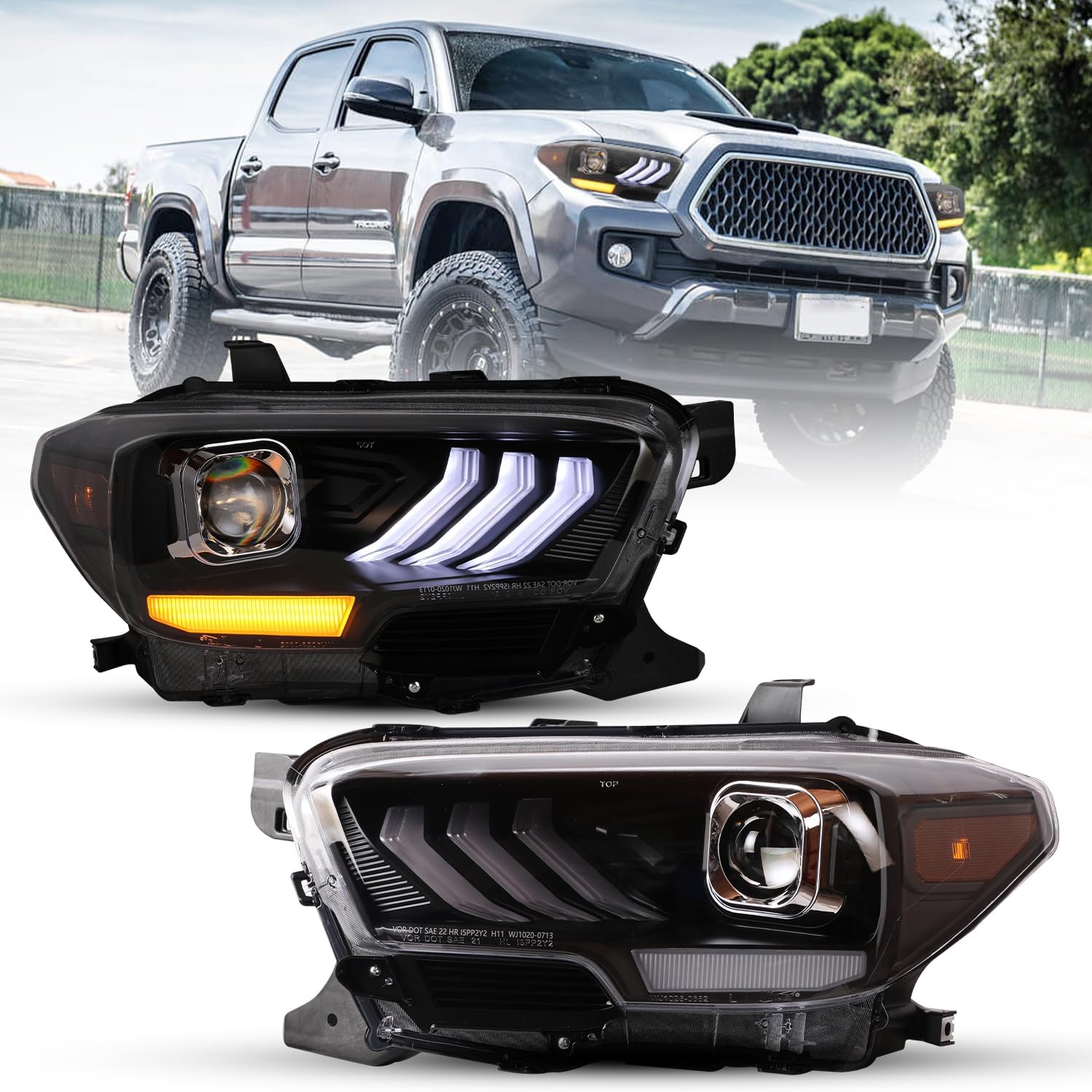 CPW Faros delanteros compatibles con Toyota Tacoma 2016-2019 2020-2023 Tacoma SR SR5 TRD Sport solo modelos DRL proyector frontal frontal carcasa