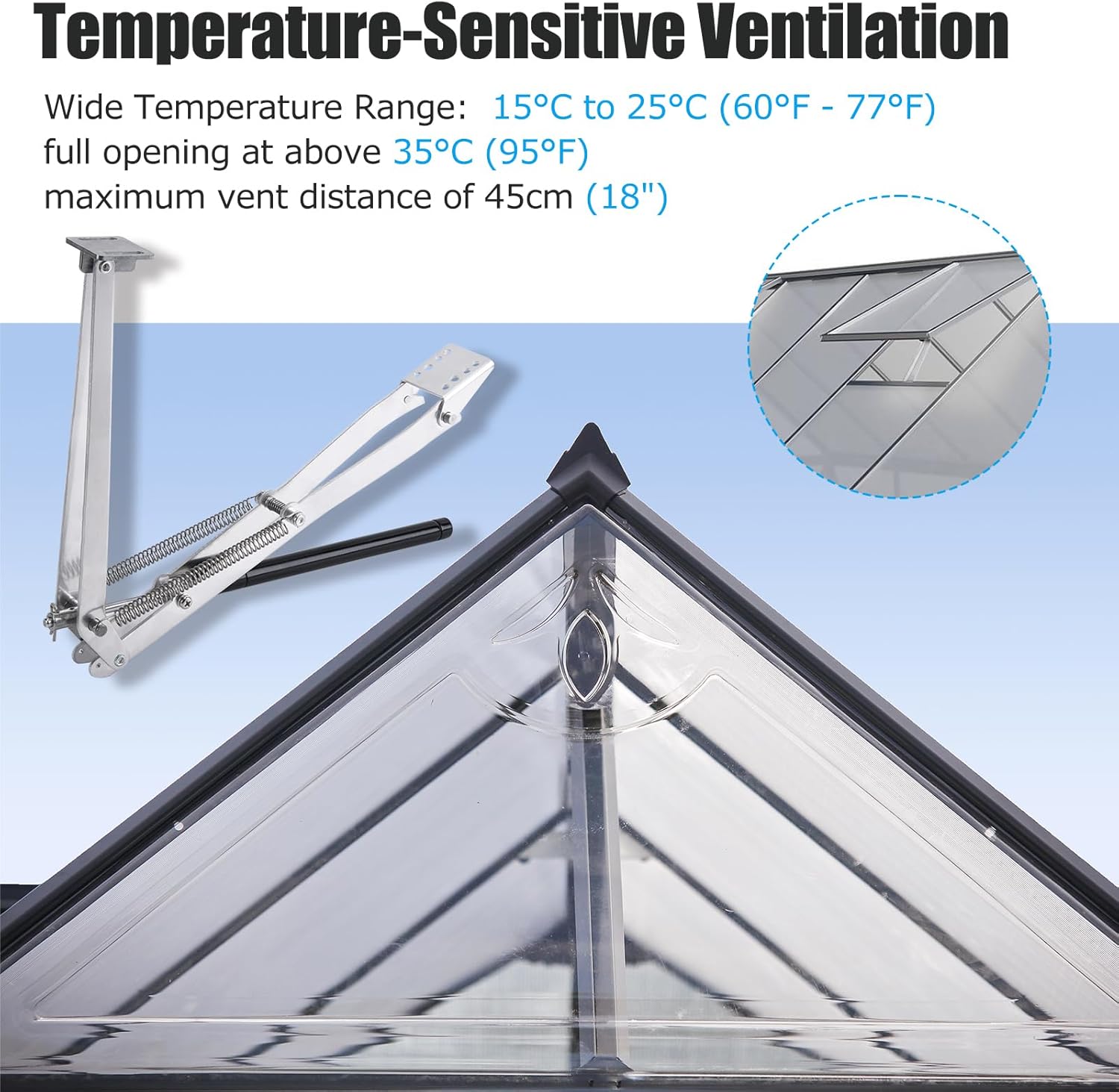 CHANGE MOORE Abridor de ventilación automático para invernadero, abridor de ventana de techo, kit de ventilación automática, herramientas de