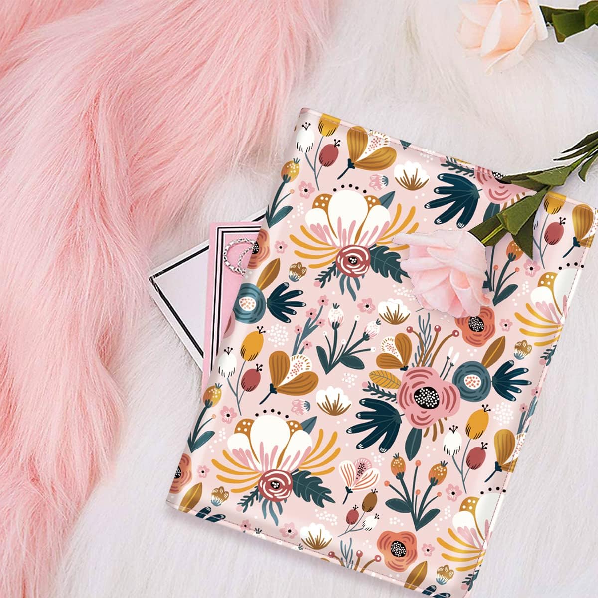 WAVEYU Funda tipo cartera para mujer, bonita funda floral para niñas, organizador de documentos legales para conferenciascurrículumslegales con