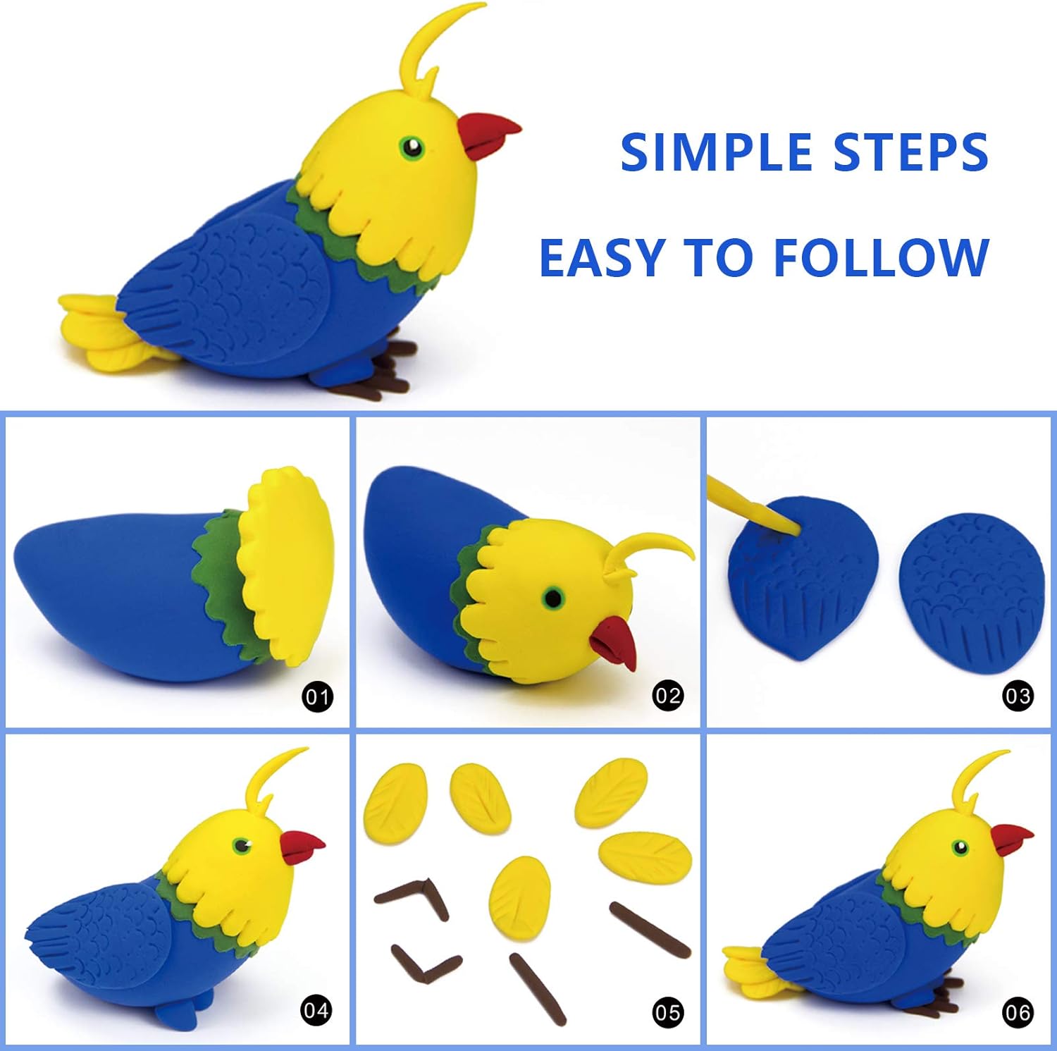 Arcilla Air Dry  Azul, arcilla de modelado de espuma suave de 1.1 libras, arcilla mágica creativa para moldear bricolaje para niños y adultos,