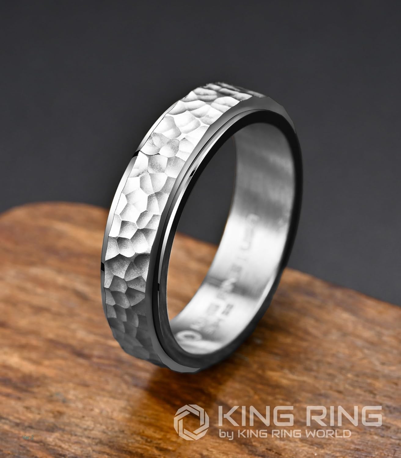 King Ring 6mm Hammered Spinner Ring  Fidget Ring for Stress Relief, Stainless Steel Ring for Men & Women  Designed in USA