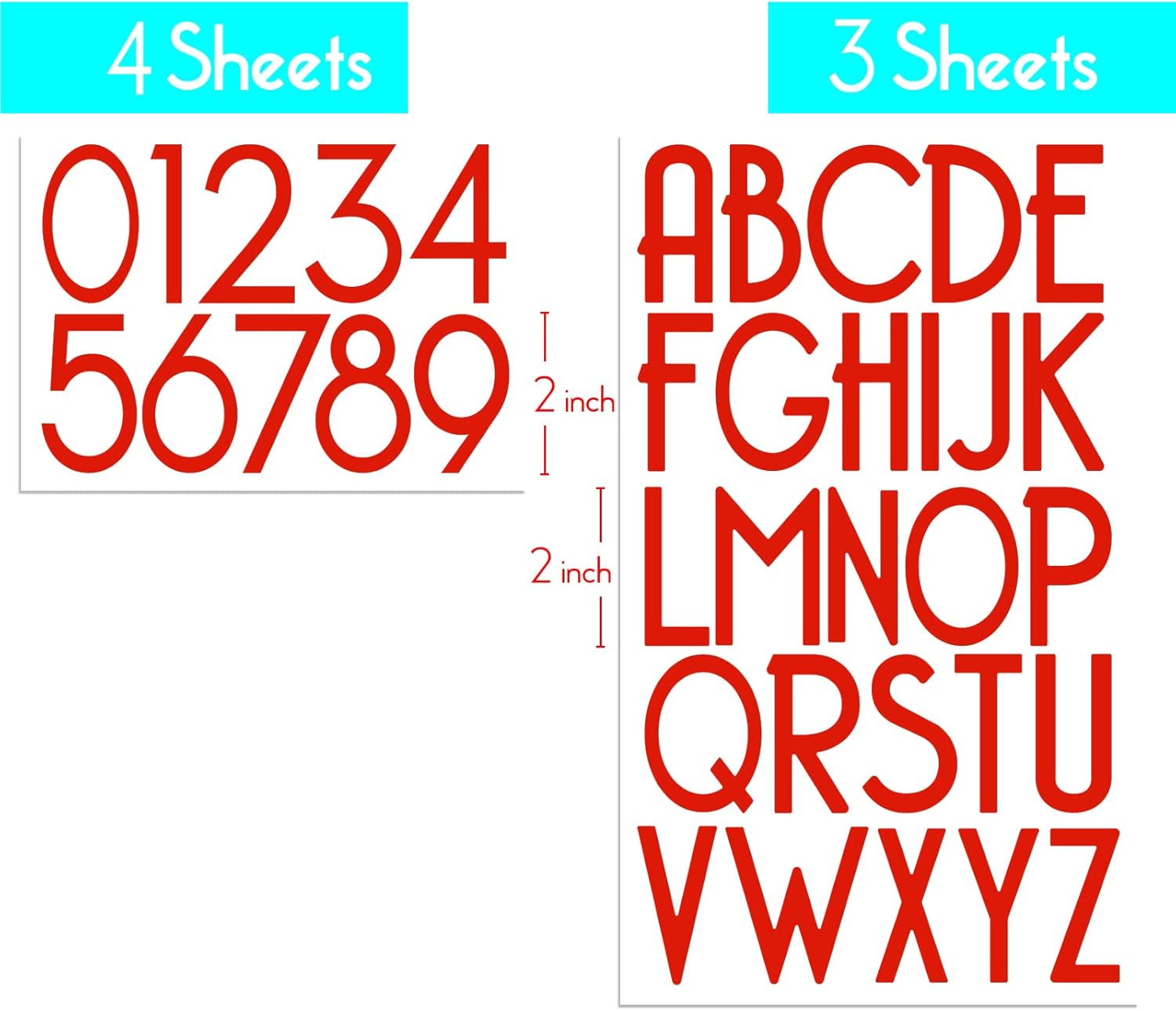Kit de letras del alfabeto de vinilo autoadhesivo rojo de 2 pulgadas, números de buzón moderno para buzón, letreros, ventanas, puertas, automóviles,