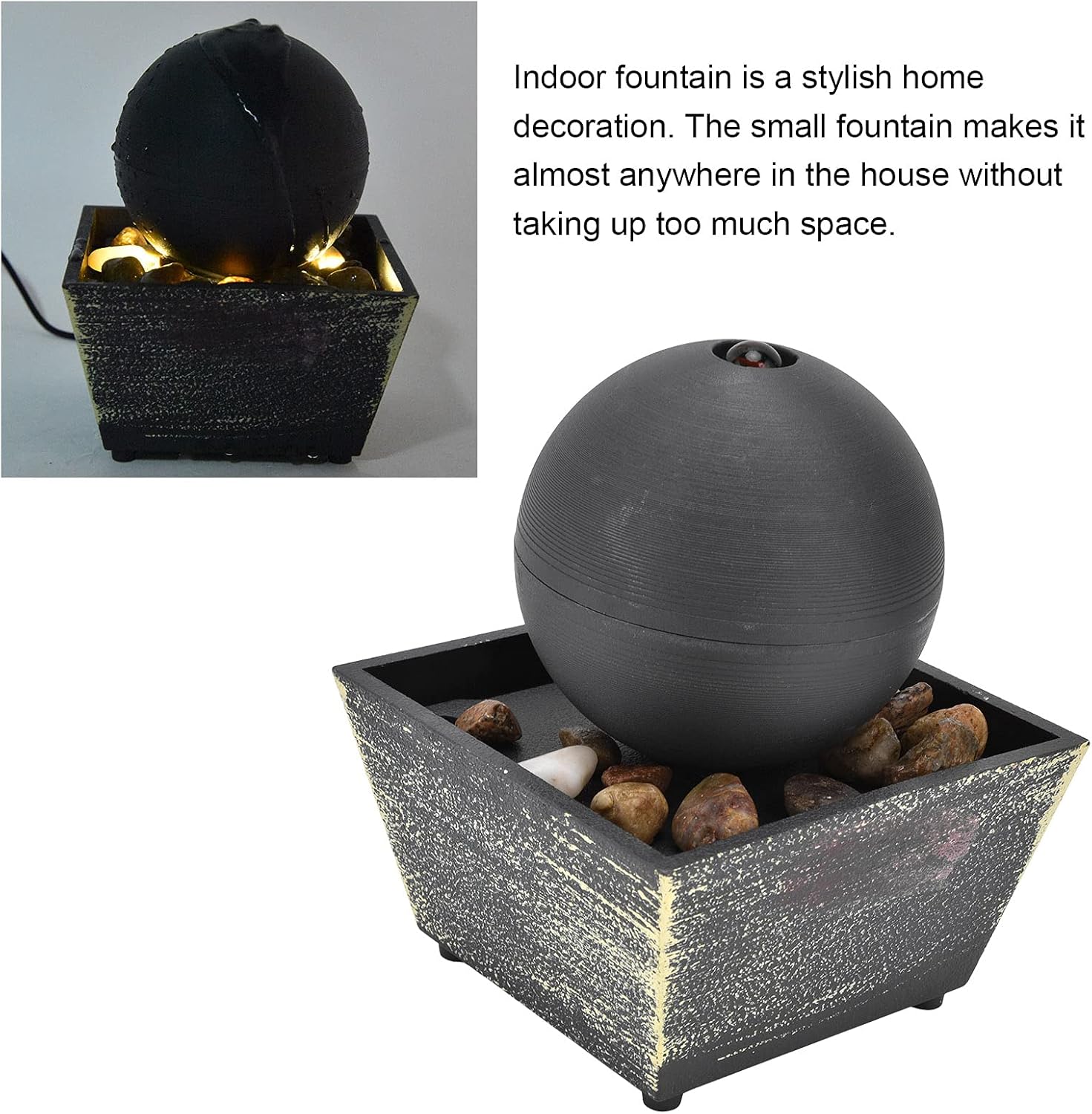 Fuente de agua esférica que fluye decoración USB fuente de bola de mesa interior con luz LED y piedra fuente de escritorio mediación fuentes de
