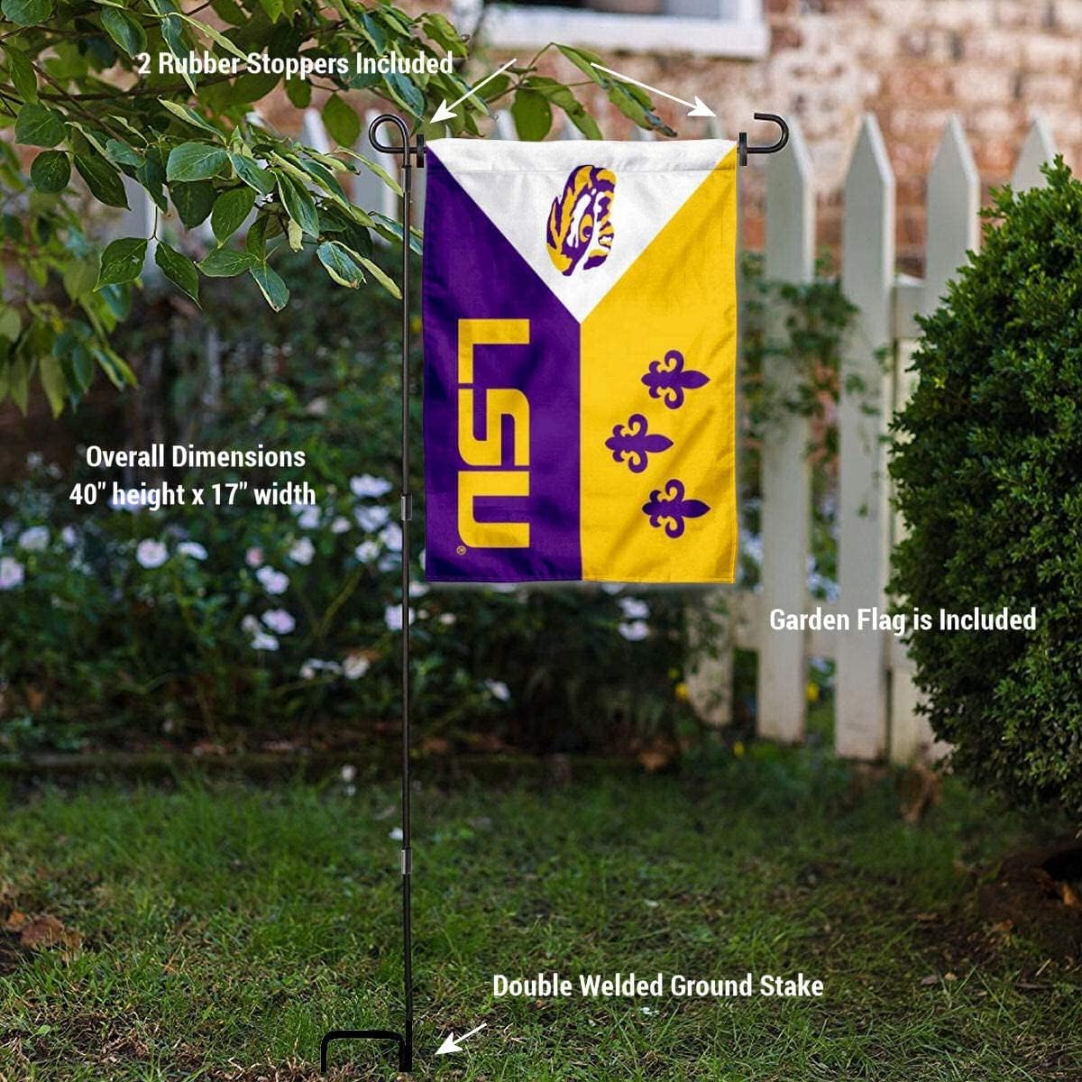 LSU Tiger Acadian Logo Bandera de jardín y soporte para asta de bandera